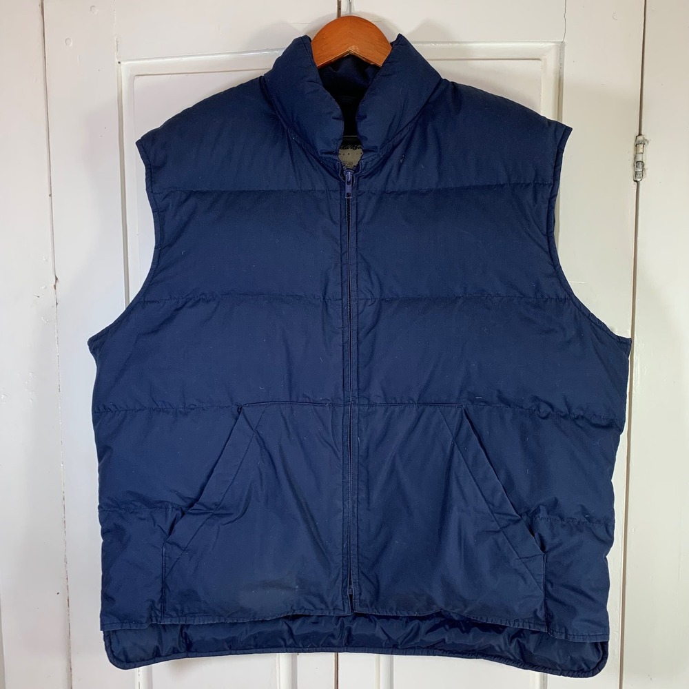 Eddie Bauer Mens XL Navy Blue Puffer Vest Goose Down Insulated Sleeveless Jacket